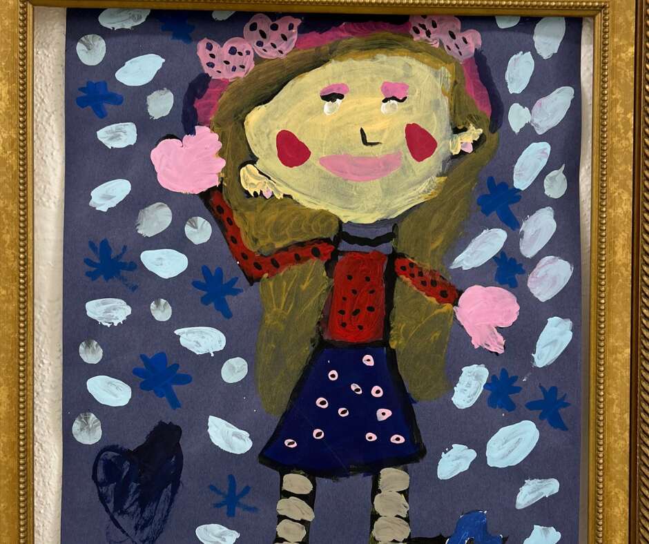 childs painting of person in rain